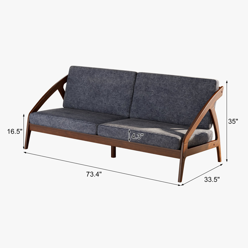 186.4Cm Corduroy Standard Sofa, Grey