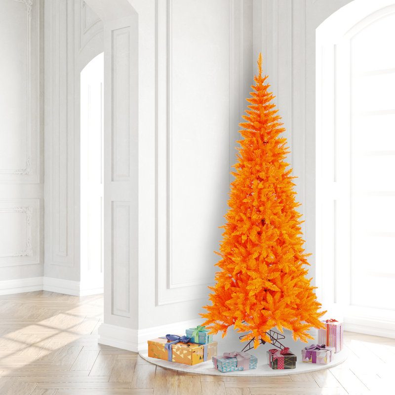 Sapin de Noël artificiel orange, H 7,5 pi x P 3,33 pi, Non pré-éclairé