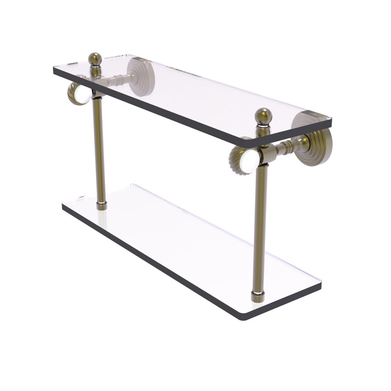 Jarrell 2 Piece Glass Tiered Shelf, 5.12" H x 16" W x 9.3" D, Antique Brass