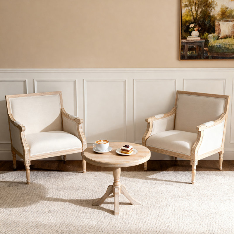 Fauteuil d'appoint français à structure traditionnelle en bois et tissu d'ameublement à finition patinée, simple