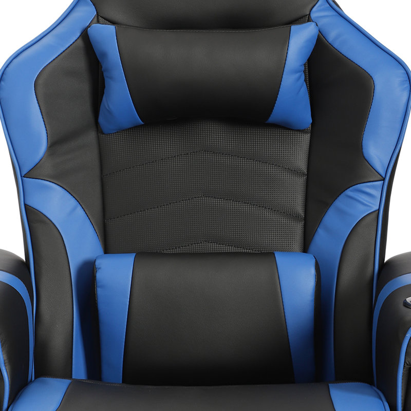 Inbox Zero Adjustable Reclining Ergonomic Faux Leather Swiveling PC & Racing Game Chair with Footrest, Blue