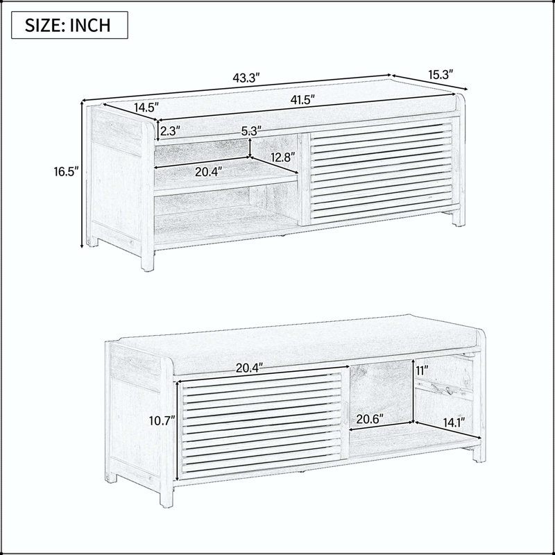 Banc de rangement patiné avec coussin et rangement caché, Blanchies