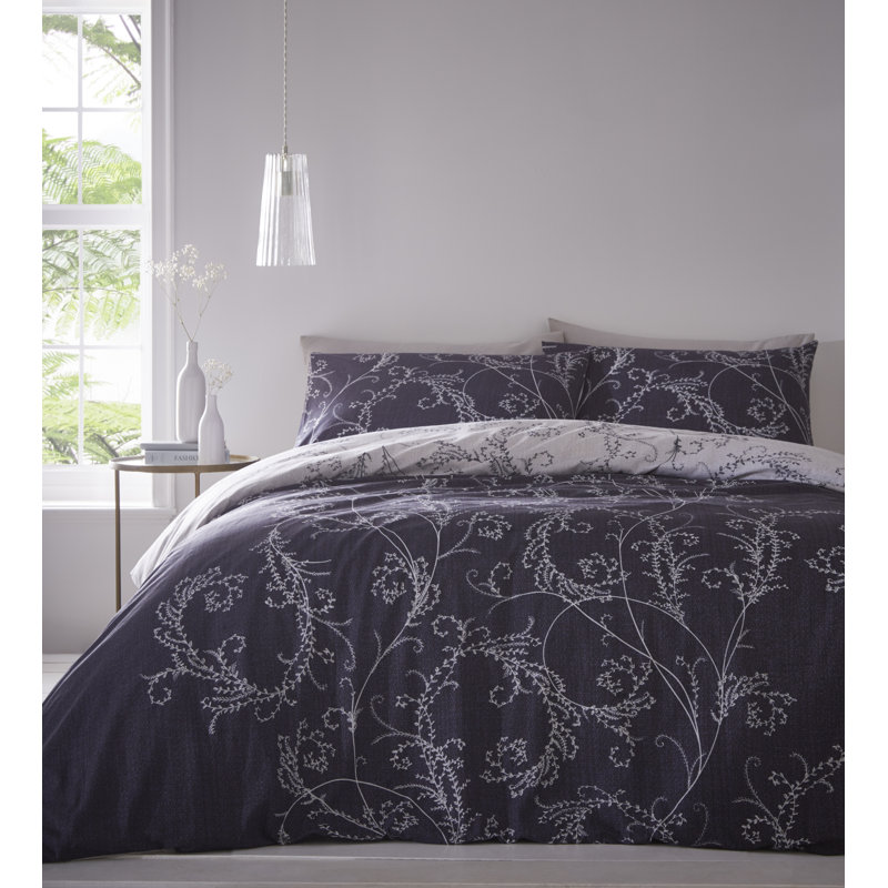 Abana Polyester Floral Duvet Cover Set with Pillowcases, Double - 2 Standard Pillowcases, Midnight