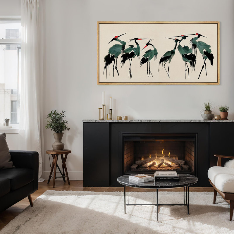 «Crane Heron Bird», impression sur toile très grande, Impression encadrée flottante sans passe-partout, H 30 po x l 60 po
