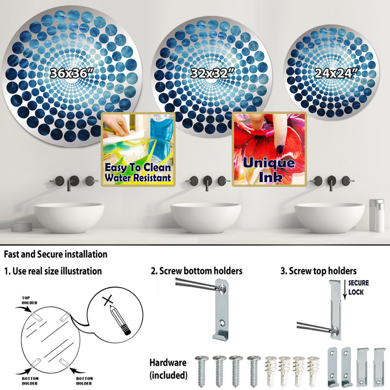Miroir décoratif à spirales bleues et à spirale bleue MIR106189 C, 23,6 po x 23,6 po