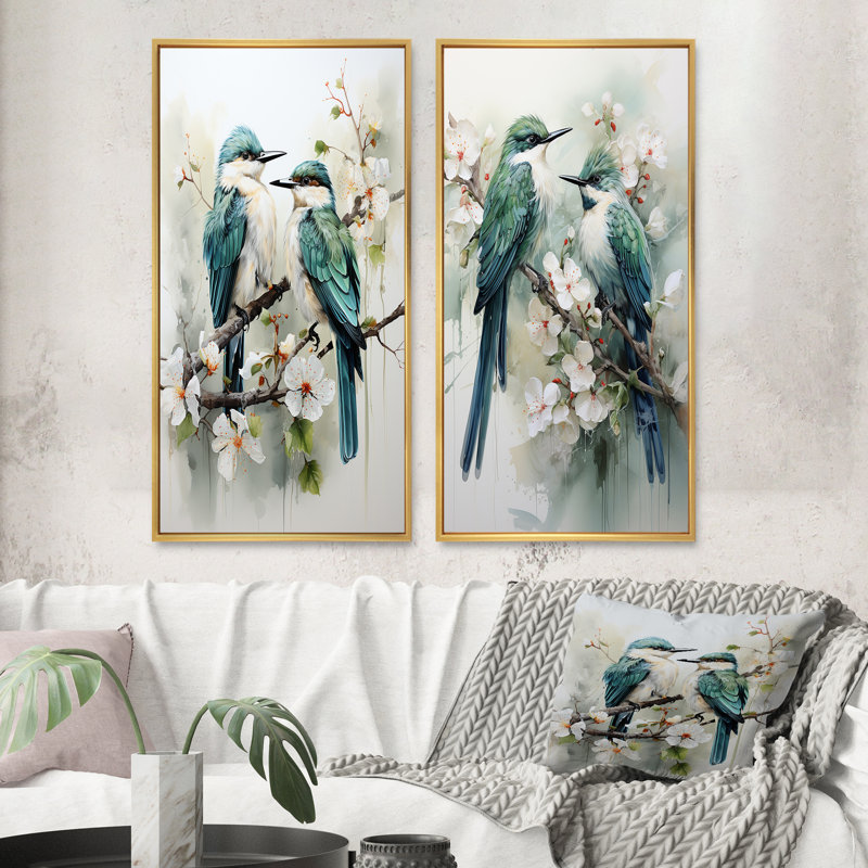 «Bird Serenade Of Feathers», 2 pièces, Encadrement doré, H 32 po x l 32 po