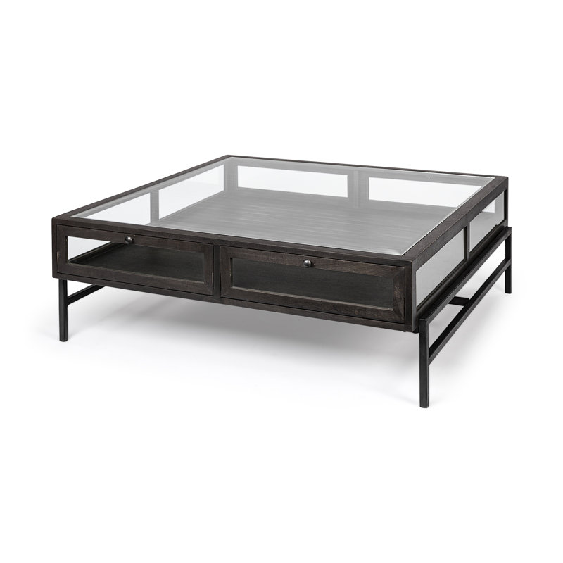Table basse à 4 pieds avec rangement, 15 po x 43,5 po x 42 po, Marron foncé, Noir