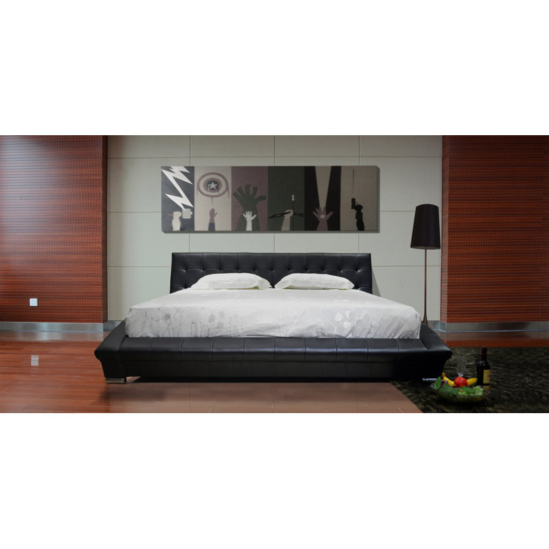 Lit plateforme tapissier touffeté, Noir, Grand