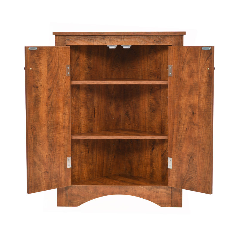 Triangle Bathroom Storage Cabinet With Adjustable Shelves, Freestanding Floor Cabinet For Home Kitchen, Brown