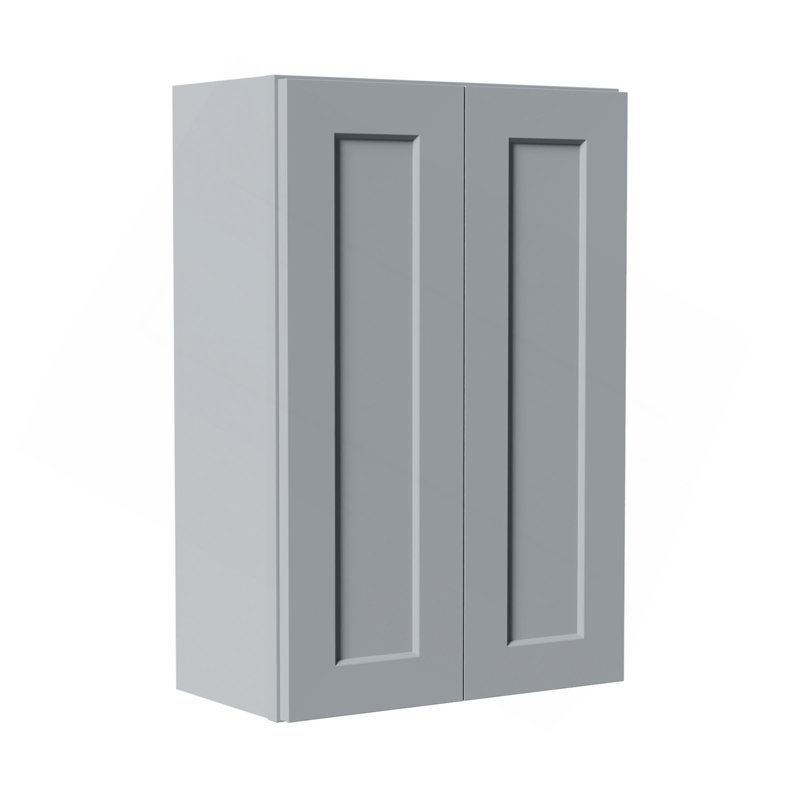 Armoire murale en bois massif gris Shaker avec portes à fermeture douce, tablettes réglables - rangement à double porte pour la cuisine, la salle de bain, la buanderie, le garage (assemblage facile)
