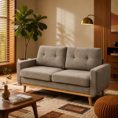 67.7" Wide Mid-Century Modern Upholstered Tufted Loveseat Sofa With Wooden Legs