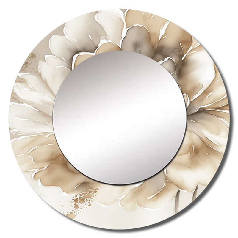 Single Beige Flower IV - Floral & Botanical Round Mirror Wall Decor_MTMIR56521, 36" x 36"