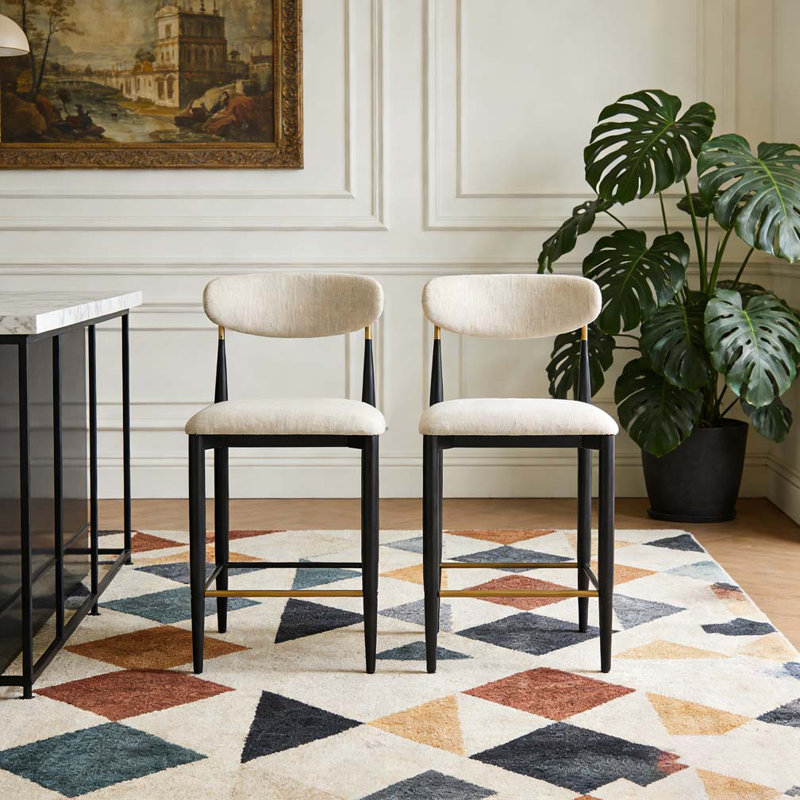 Armless Upholstered Counter Stool With Metal Frame, Black