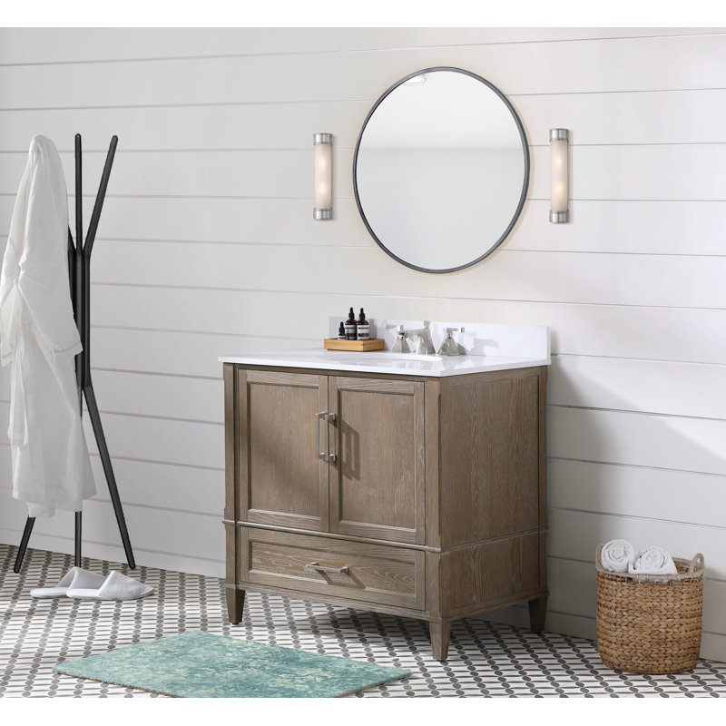 Montauk 36'' W Single Vanity, White Granite, Midnight Black