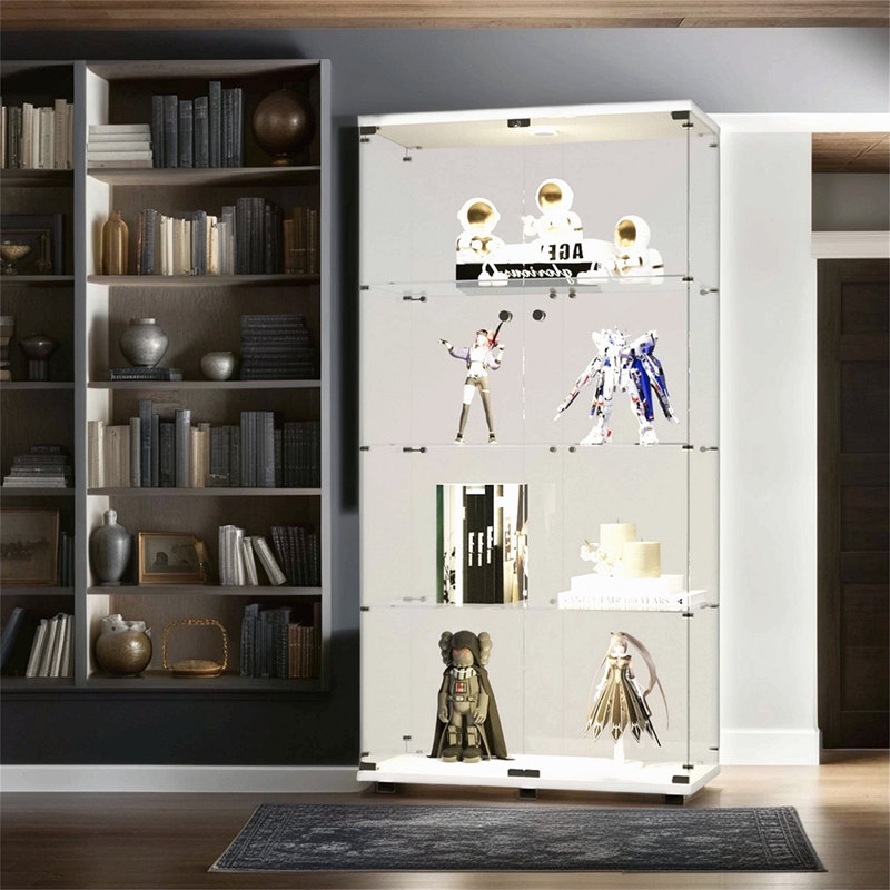 Vitrine lumineuse en verre à deux portes avec 4 tablettes, Blanc