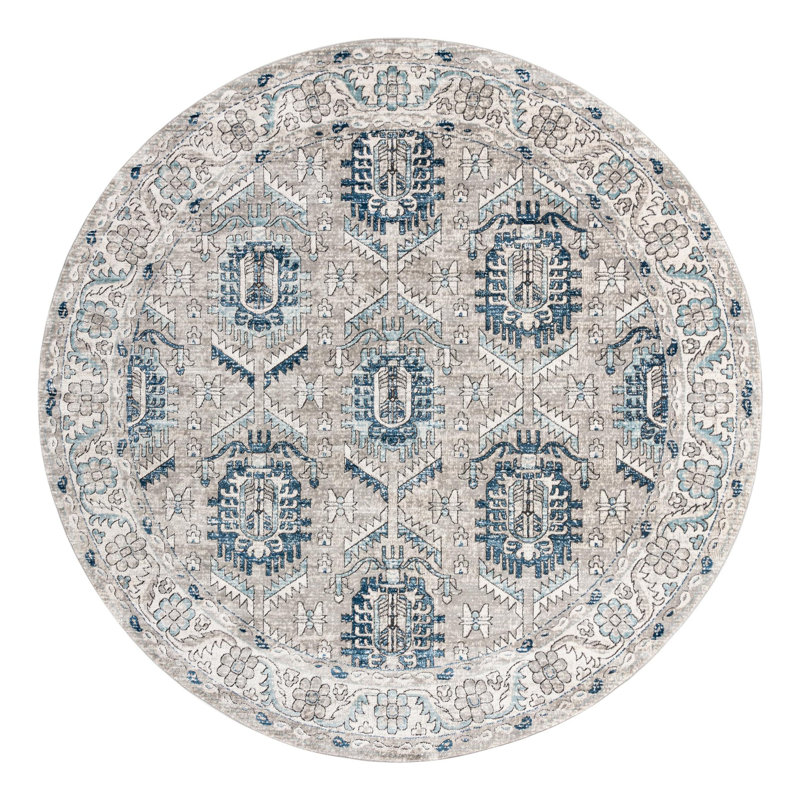 Tapis gris / ivoire / bleu Weingartner, Rond 12 pi