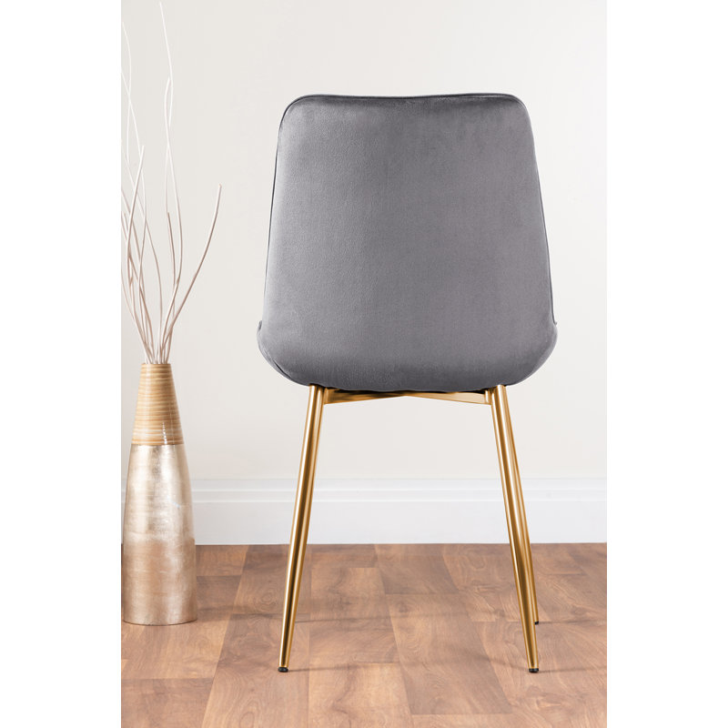 Anders Modern High Gloss Marble Effect Dining Table Set with 6 Luxury Velvet Dining Chairs, Grey/Gold, Gold