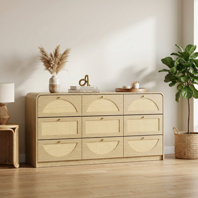 Commode spacieuse à 9 tiroirs en rotin pour le rangement dans plusieurs pièces