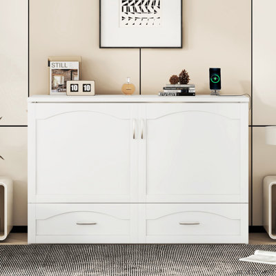 Lit escamotable Murphy avec tiroir et ensemble de prises et ports USB, structure de poulie