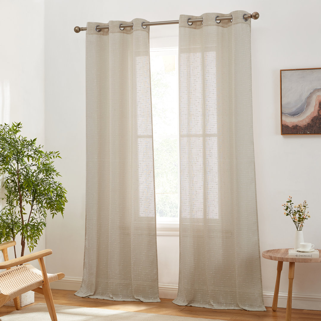 Pothos Faux Linen Semi Sheer Light Filtering Grommet Curtains Panels for Bedroom & Living Room, Pair (Set of 2) Ebern Designs Curtain