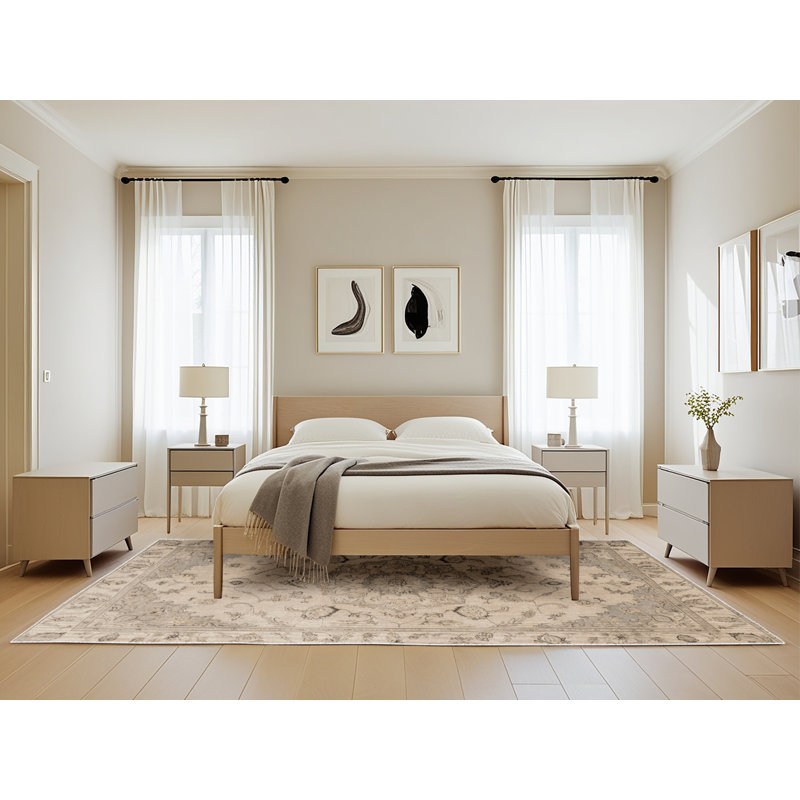 Tapis beige Tabriz lavable à la machine