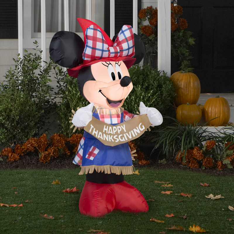 3.5 ft Tall Inflatable Minnie Mouse Scarecrow with Plaid Outfit