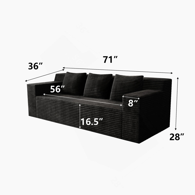 Ensemble de canapé modulaire en velours côtelé de 71 pouces avec sièges profonds, aucun assemblage requis pour le salon ou la chambre à coucher