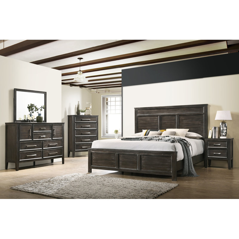 Ensemble de chambre à coucher 5 pièces avec lit, commode, miroir, commode et table de chevet Jonnathan, Muscade