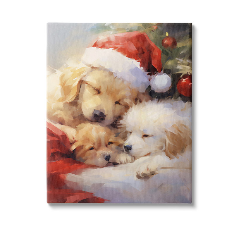 "Christmas Puppies By Tree" par Enrico McGarrigle sur toile, H 40 po x l 30 po