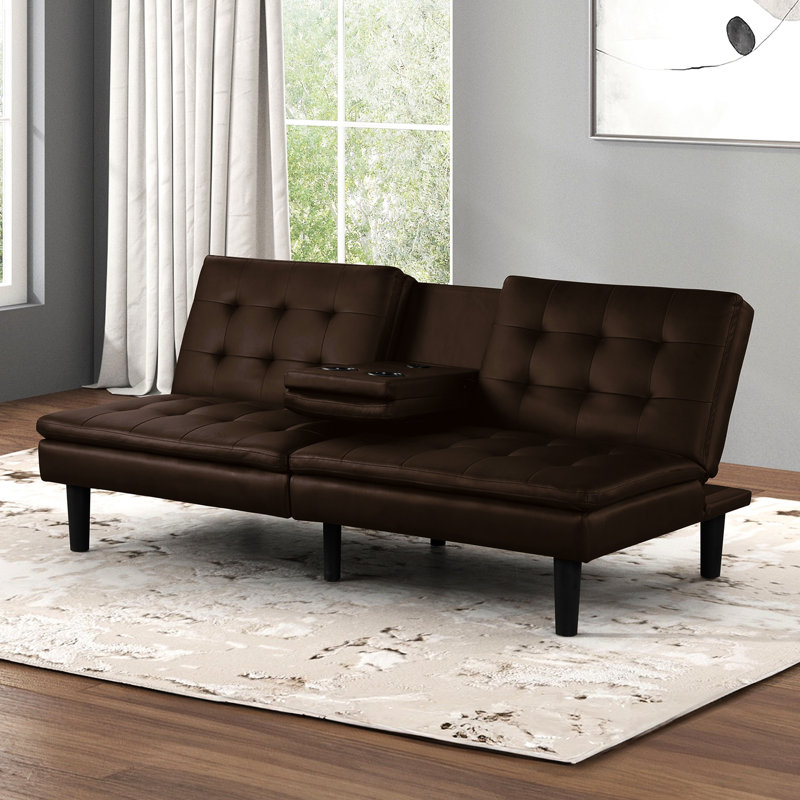 Lit futon contemporain brun, biscuit - pour le style, convertible en lit avec chargeurs A et C