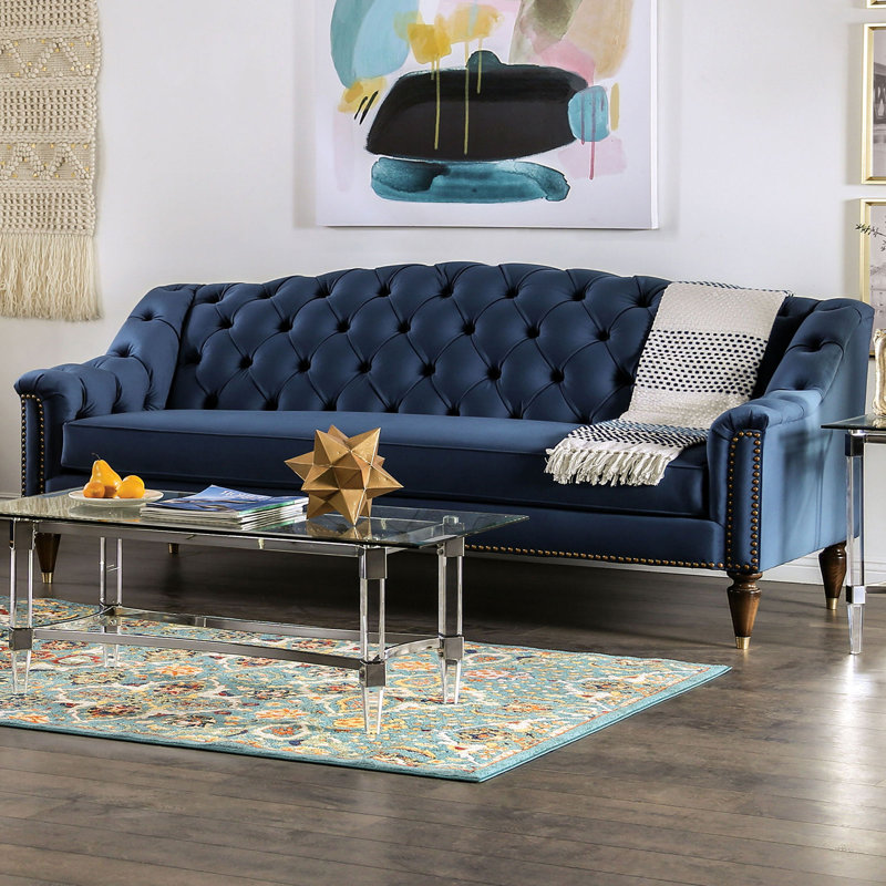 91.4" W Transitional Sofa, Blue