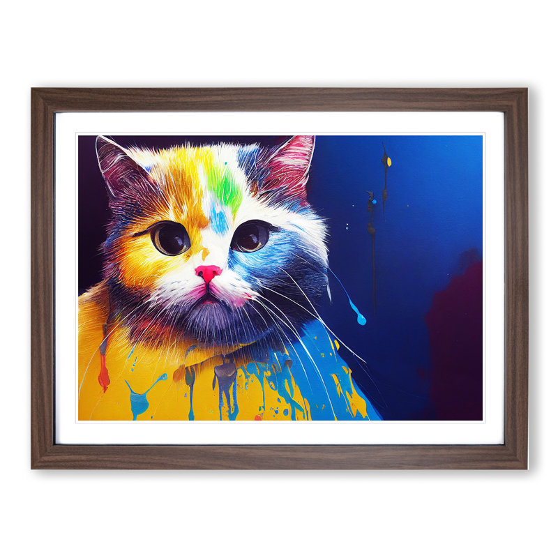 Cat Painted Vol.1 - Framed Print, 46cm H x 64cm W x 2cm D, Walnut
