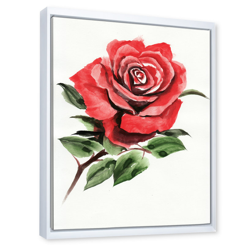 «Vintage Red Rose Flower III», reproduction sur toile, H 32 po x l 16 po x P 1 po, Toile blanche encadrée