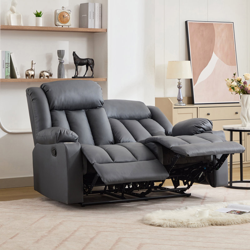 Kyleigh Sheridan150Cm Faux Leather Padded Reclining Sofa, Grey