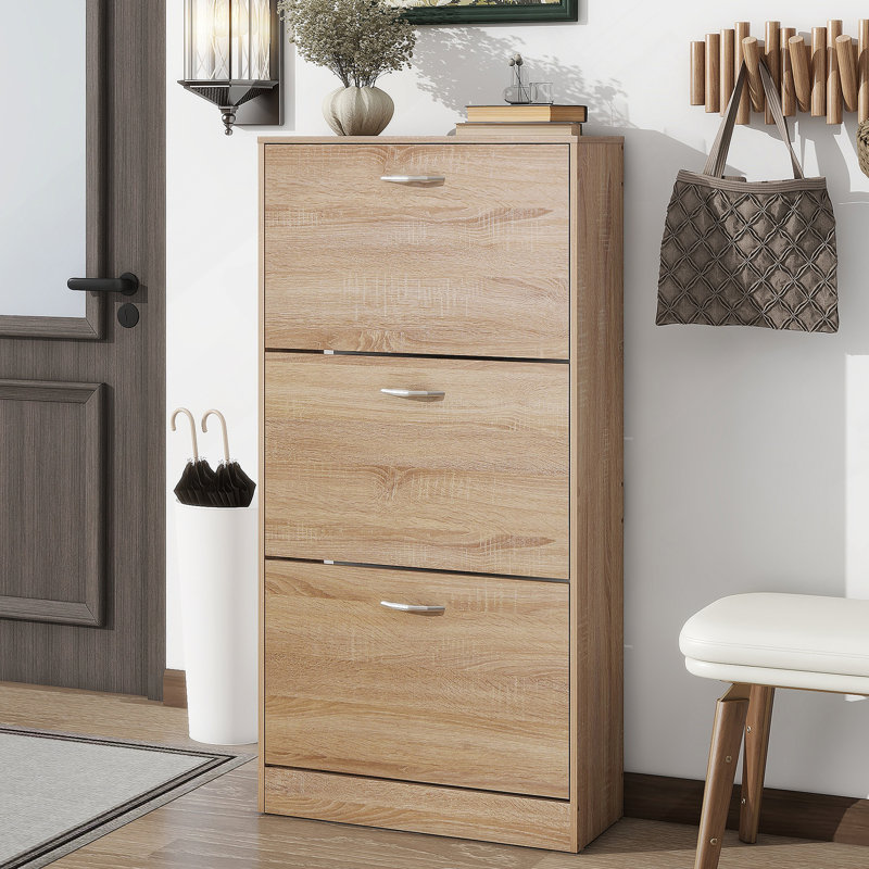 3-Drawer Shoe Storage Cabinet, 3-Tier Wood Shoe Rack Storage Organizer