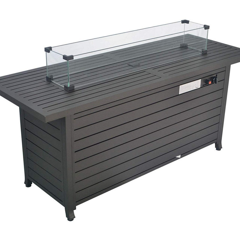 Table foyer 57 po au propane, 50000 BTU, rectangulaire, avec couvercle et pare-vent, Bronze