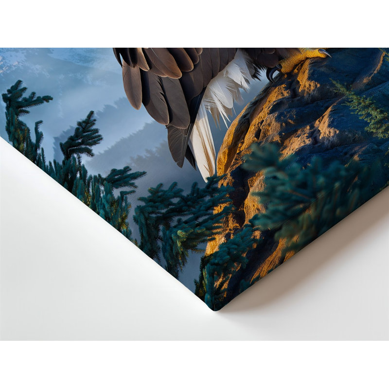 Toile, "Un majestueux aigle à tête blanche" se dresse fièrement sur un rocher, art mural, formation, bec jaune vif et tête blanche