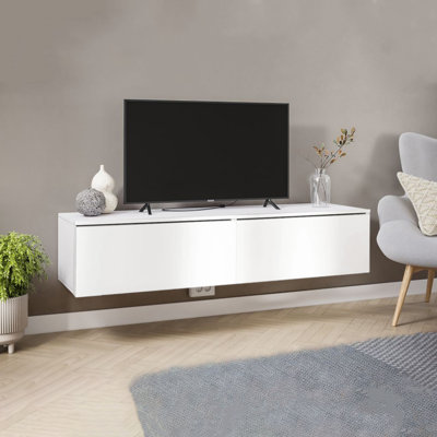 TV Stand With LED Light, Modern Floating TV Stand Or Floor Standing TV Cabinet, Wooden TV Cabinet With Storage, TV Unit For Living Room (White)