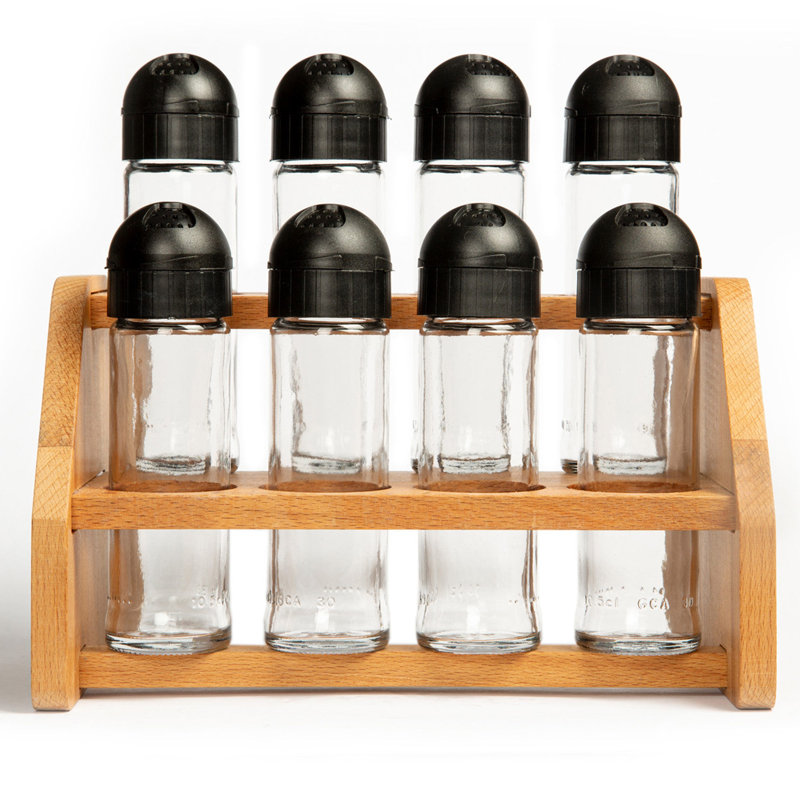 Freestanding Wood Spice Jar & Rack Set