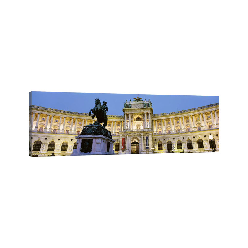 Illuminated Facade, Austrian National Library (Osterreichische Nationalbibliothek), Hofburg, Vienna, Austria - Wrapped Canvas Panoramic Print