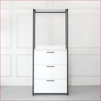 96 in. W White 3-Tower 7-Shelf Walk-In Closet System | Wood + Metal Frame | Freestanding
