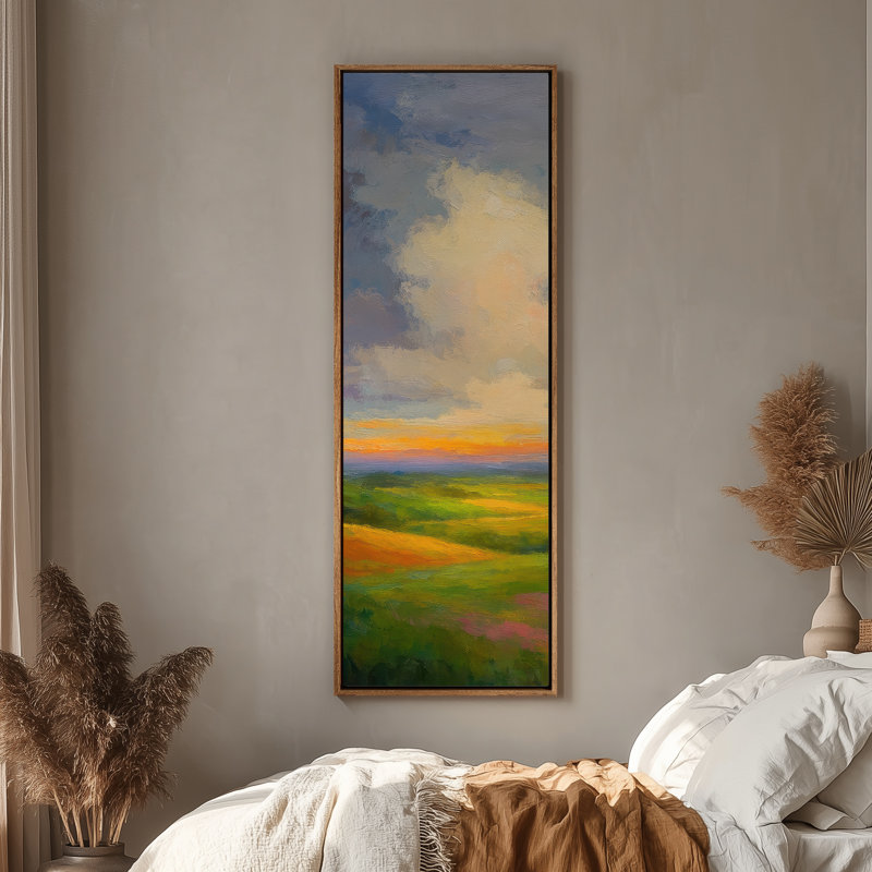Grande toile murale encadrée, impressions de campagne de campagne - 60 po x 20 po, H 60 po x l 20 po, Naturel