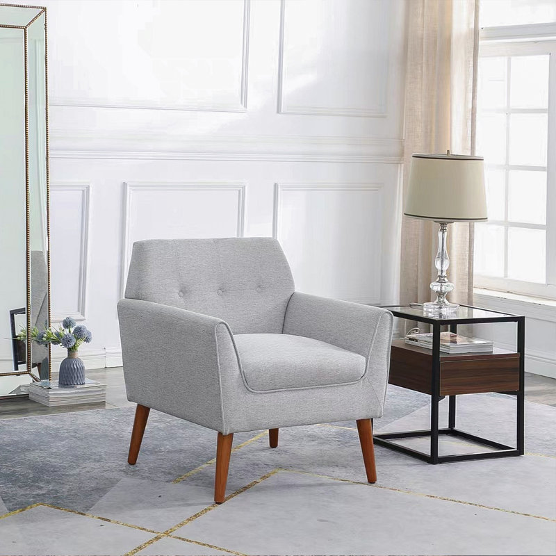 Fauteuil Jetse Fauteuil d'appoint large en lin capitonné, Beige