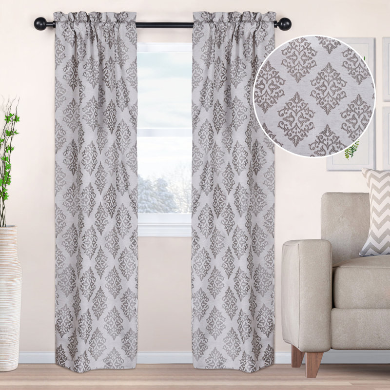 Paire de rideaux semi-transparents en jacquard damassé avec œillets Brodde, Nickel, l 42 po x L 96 po