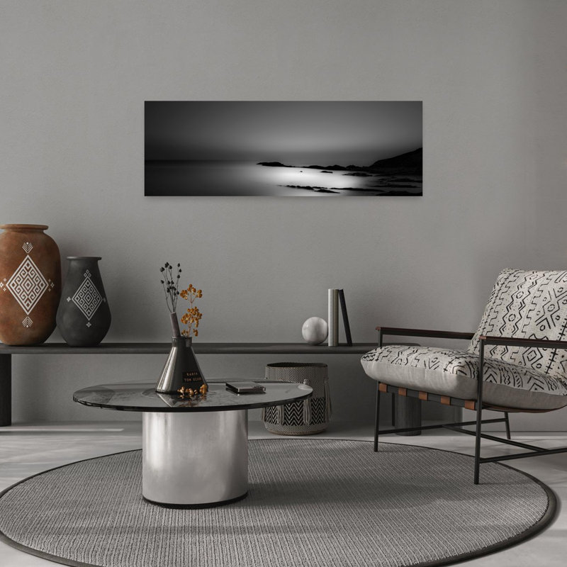 «Serene Coastal Mist Dramatic Ethereal Minimalist Coastal Landscape», art mural, H 12 po x l 36 po