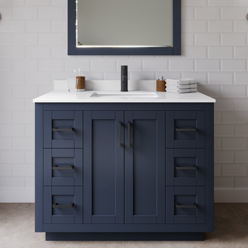 Miranda 42" Freestanding Single Bathroom Vanity with Cultured Marble Top, Matte Black, White Cultured Marble, Dark Blue