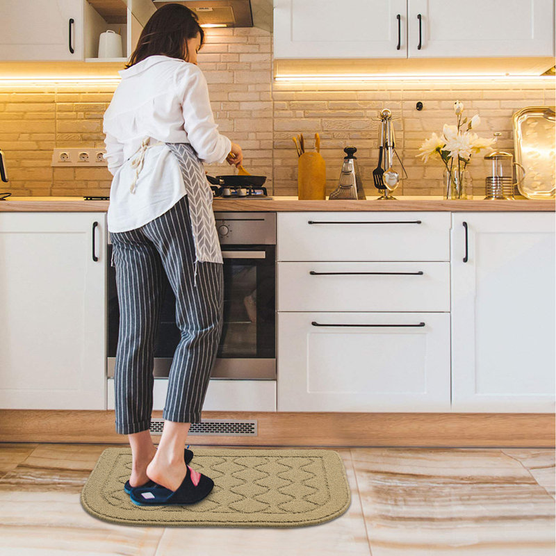  Diamanta Kitchen Rug Mat Polypropylene Non-Slip Half Circle Rugs, Machine Washable for Kitchen, Beige