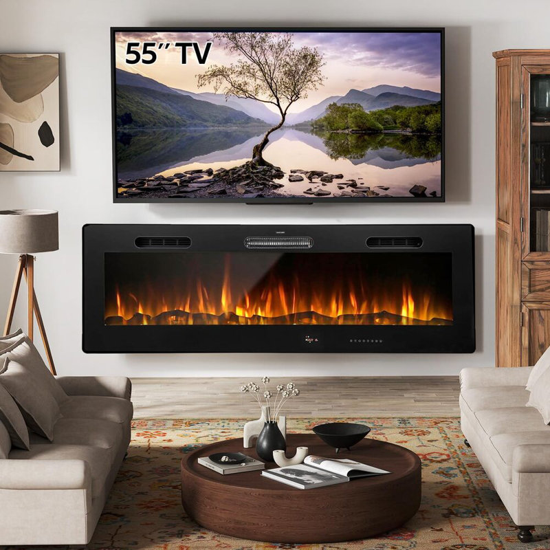 YODOLLA Black Electric Fireplace Insert, 50cm H x 152.40cm W x 12.50cm D