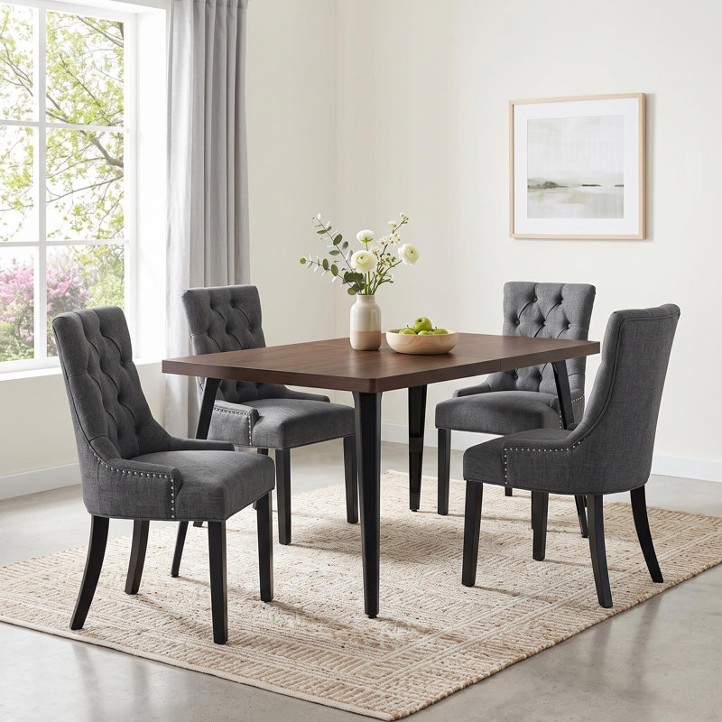 Ensemble de salle à manger rectangulaire 5 pièces avec chaises capitonnées gris anthracite Dameron, Dark Brown