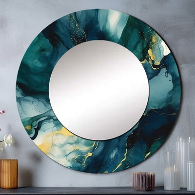 Miroir mural bleu foncé et doré à motif de fractales XIXe siècle